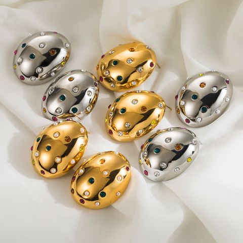 1 Paar Einfacher Stil Klassischer Stil Halbkreis Runden Inlay Rostfreier Stahl Künstliche Perlen Zirkon 18 Karat Vergoldet Ohrstecker