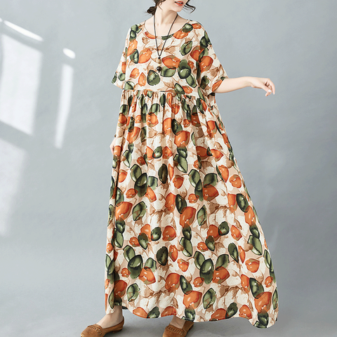 Women's Swing Dress Boho Dress Casual Ethnic Style Bohemian Round Neck Short Sleeve Printing Maxi Long Dress Daily