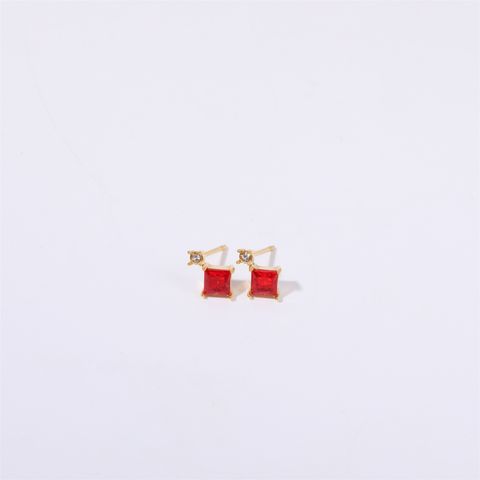 1 Pair Casual Simple Style Rhombus Inlay Titanium Steel Birthstone 18K Gold Plated Ear Studs