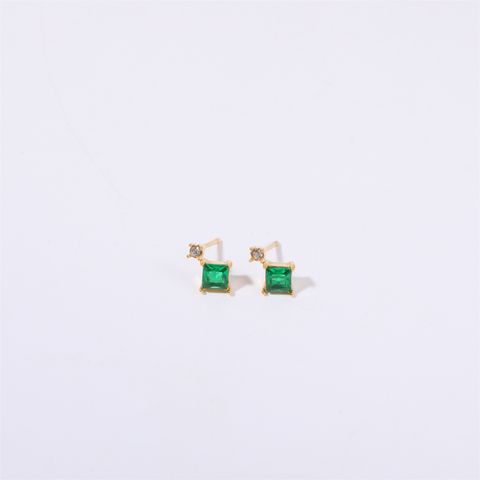 1 Pair Casual Simple Style Rhombus Inlay Titanium Steel Birthstone 18K Gold Plated Ear Studs