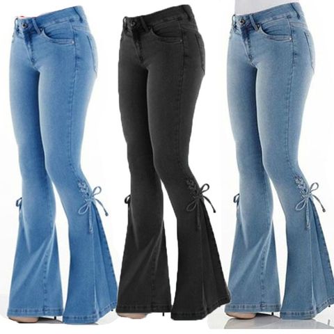 Women's Daily Streetwear Solid Color Full Length Washed Flared Pants Jeans