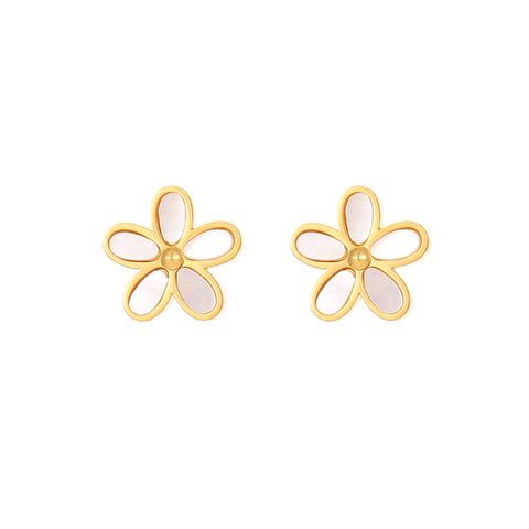 Stainless Steel Titanium Steel 24K Gold Plated Glam Simple Style Flower Inlay Shell Earrings Necklace