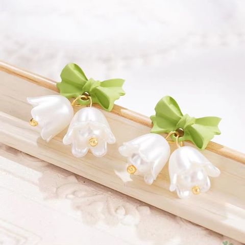 1 Pair IG Style Sweet Pastoral Flower Bow Knot Spray Paint Alloy Drop Earrings Ear Cuffs