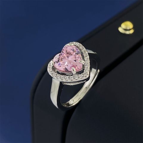 Wholesale Sweet Commute Shiny Heart Shape Copper Inlay 18K Gold Plated Zircon Open Rings