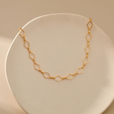 Copper Gold Plated Simple Style Classic Style Rhombus Plating Necklace
