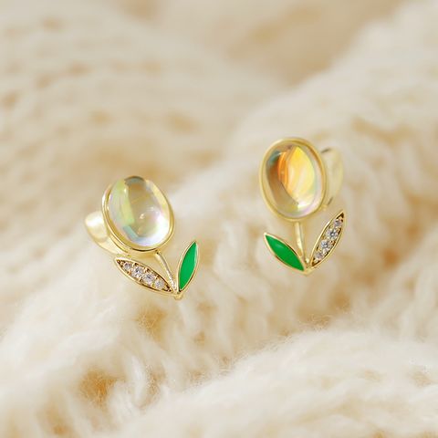 1 Pair Simple Style Classic Style Flower Inlay Copper Rhinestones Ear Studs