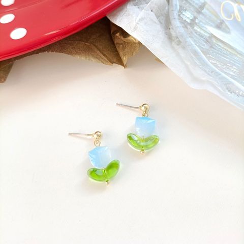 1 Pair Simple Style Flower Glass Drop Earrings