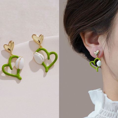 1 Pair Sweet Heart Shape Flower Plating Alloy Drop Earrings