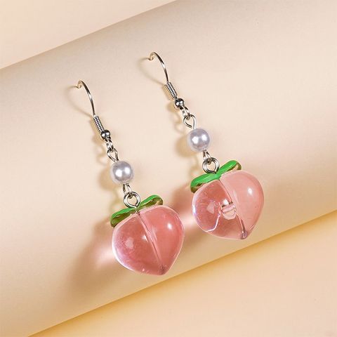 1 Pair IG Style Sweet Leaf Peach Epoxy Pearl Plastic Resin Drop Earrings