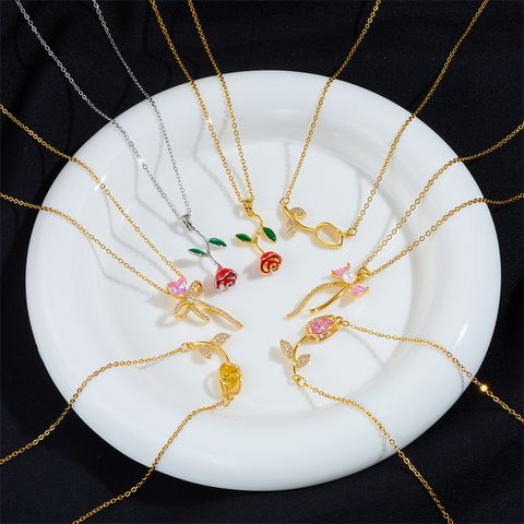 Kupfer Vergoldet Einfacher Stil Klassischer Stil Blume Überzug Halskette Mit Anhänger
