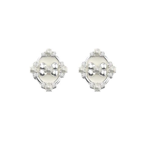 1 Pair Retro Simple Style Geometric Inlay Carving Sterling Silver Artificial Pearls Zircon Earrings