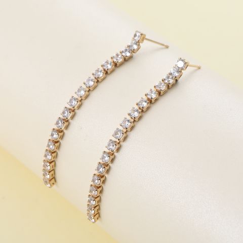 1 Pair Luxurious Simple Style Shiny Tassel Inlay Stainless Steel Metal Zircon Drop Earrings