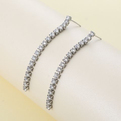 1 Pair Luxurious Simple Style Shiny Tassel Inlay Stainless Steel Metal Zircon Drop Earrings