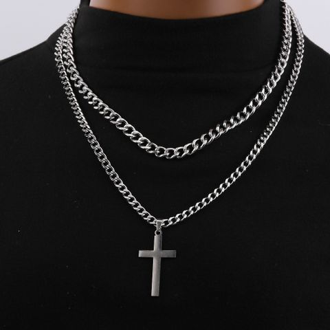 Hip-Hop Cross Stainless Steel Titanium Steel Plating Unisex Pendant Necklace