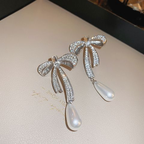 Elegant Sweet Bow Knot Imitation Pearl Alloy Rhinestones Women's Earrings Necklace