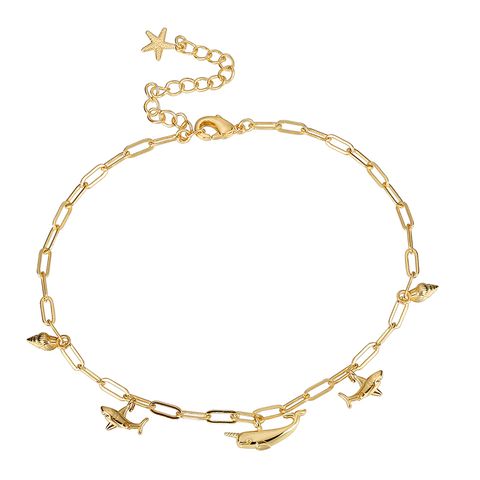 IG Style Simple Style Devil's Eye Heart Shape Fish Copper Hollow Out 18K Gold Plated Women's Anklet