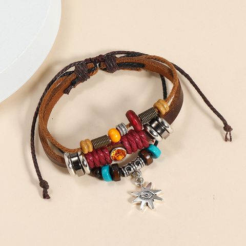 Retro Devil's Eye Color Block Alloy Cowhide Rope Unisex Bracelets