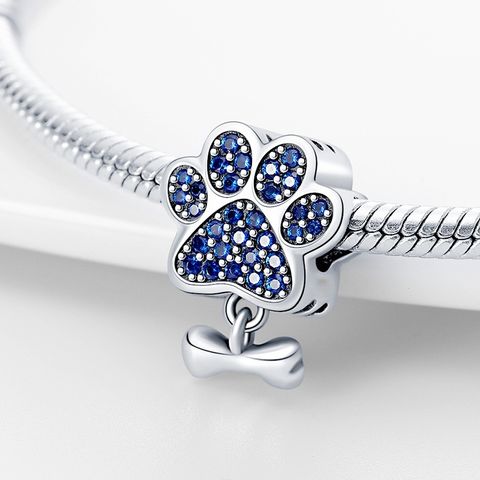 1 Piece Hole 4~4.9mm White Copper Zircon Silver Plated Paw Print Unforgettable Pendant