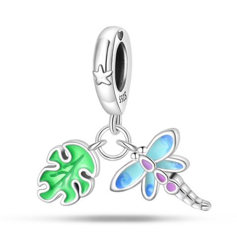 1 Piece Hole 4~4.9mm Sterling Silver Zircon Insect Leaves Dragonfly Polished Pendant