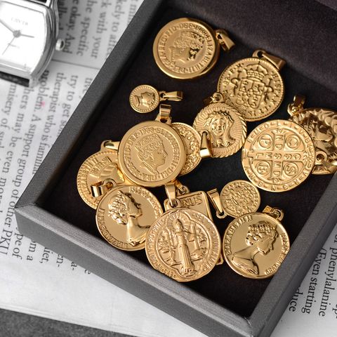 1 Pieza Acero Inoxidable 304 Chapados en oro de 18k Humano Moneda Pulido Colgante