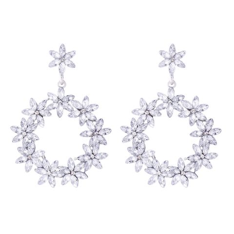 1 Pair IG Style Shiny Circle Flower Inlay Alloy Zircon Drop Earrings