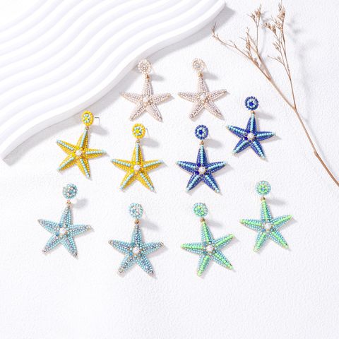 1 Pair Casual Sweet Starfish Inlay Alloy Rhinestones Pearl Drop Earrings