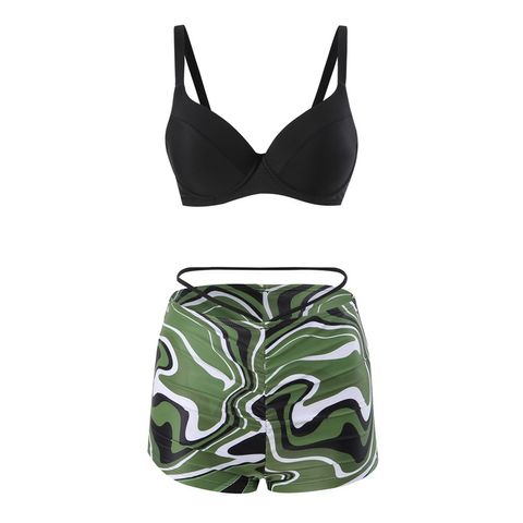 Women's Vacation Simple Style Printing 3 Pieces Set Bikinis Swimwear