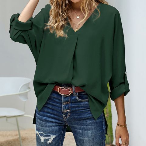 Fashion Solid Color Polyester Blouse