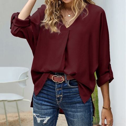 Fashion Solid Color Polyester Blouse