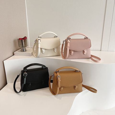 Women's Pu Leather Solid Color Classic Style Sewing Thread Zipper Flip Cover Handbag
