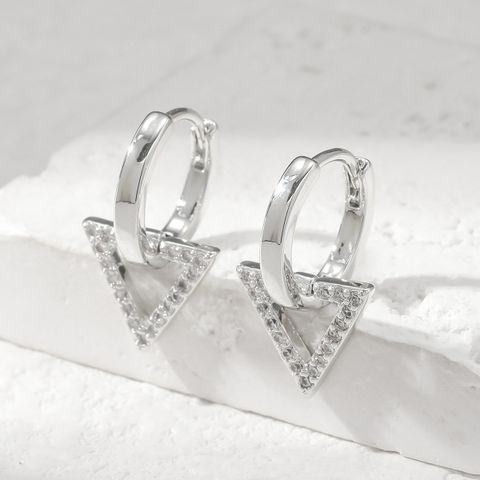 1 Pair Elegant Shiny Triangle Handmade Inlay Copper Zircon White Gold Plated Drop Earrings