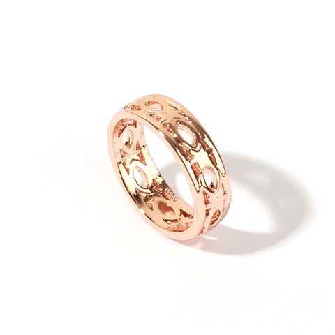 Wholesale Vintage Style Simple Style Artistic Geometric Copper Shiny Metallic Hollow Out Rose Gold Plated Rings