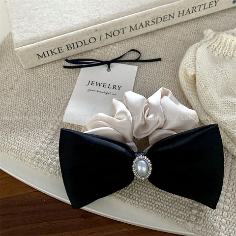 Women's Sweet Bow Knot Satin Inlay Artificial Pearls Hair Tie