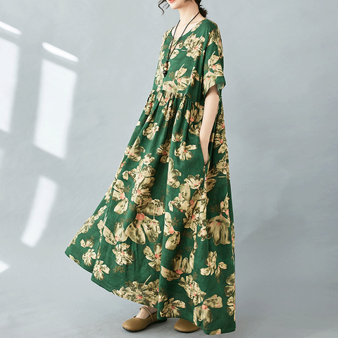 Women's Boho Dress Classical Ethnic Style Bohemian Round Neck Short Sleeve Printing Maxi Long Dress Daily
