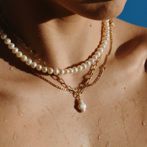 Retro Roman Style Cross Freshwater Pearl Titanium Steel Gold Plated Pendant Necklace In Bulk