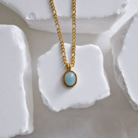 201 Stainless Steel 304 Stainless Steel Artificial Natural Stone Gold Plated Casual Simple Style Three-dimensional Inlay Round Natural Stone Pendant Necklace