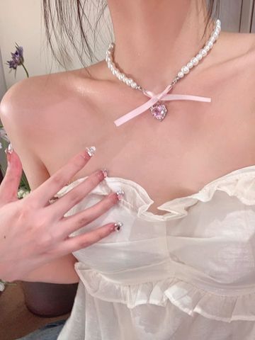 Süß Süss Herzform Perlen Frau Halskette Mit Anhänger
