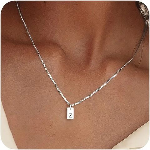 Titanium Steel Simple Style Letter Rectangle Plating Pendant Necklace