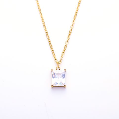 Titanium Steel Simple Style Square Tree Heart Shape Hollow Out Inlay Pearl Zircon Pendant Necklace Necklace