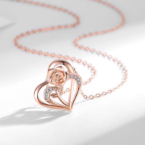 Copper Elegant Simple Style Heart Shape Rose Pendant Necklace