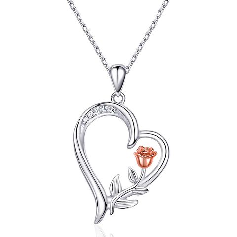 Sterling Silver Elegant Simple Style Heart Shape Rose Plating Pendant Necklace