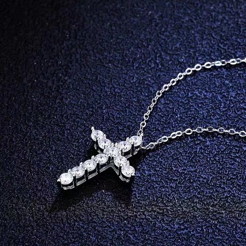 Stainless Steel Copper Casual Simple Style Cross Inlaid Zircon Pendant Necklace