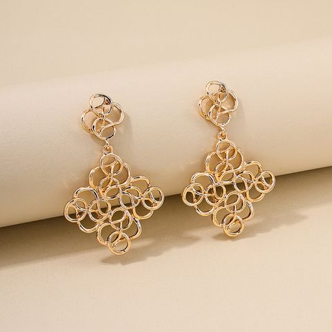 1 Pair IG Style Knot Rhombus Plating Hollow Out Alloy Drop Earrings