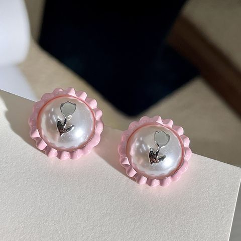 1 Pair Elegant Sweet Flower Plating Imitation Pearl Ear Studs