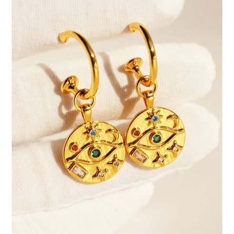 1 Pair Ethnic Style Eye Plating Brass Zircon Drop Earrings