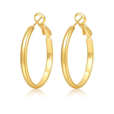 1 Pair Elegant Round Handmade Alloy Metal White Gold Plated Gold Plated Hoop Earrings