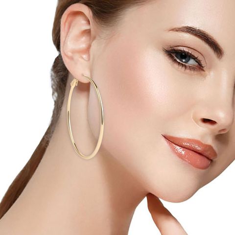 1 Pair Elegant Round Handmade Metal Copper Gold Plated Hoop Earrings