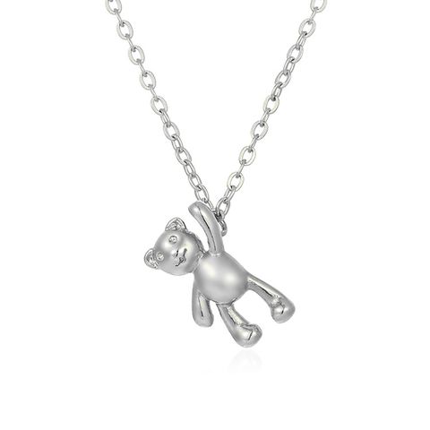 Stainless Steel Cute Bear Solid Color Plating Pendant Necklace