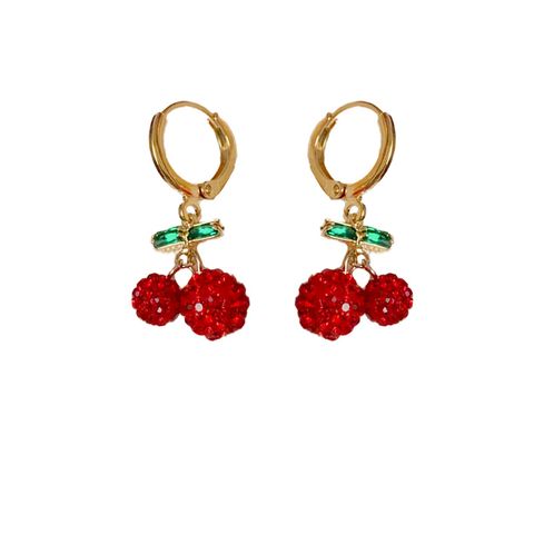 1 Pair Sweet Cherry Copper Gold Plated Drop Earrings