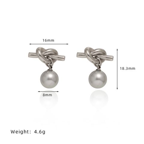 1 Pair Simple Style Geometric Solid Color Plating Inlay 304 Stainless Steel Artificial Pearl Titanium Steel Glass Pearl Drop Earrings